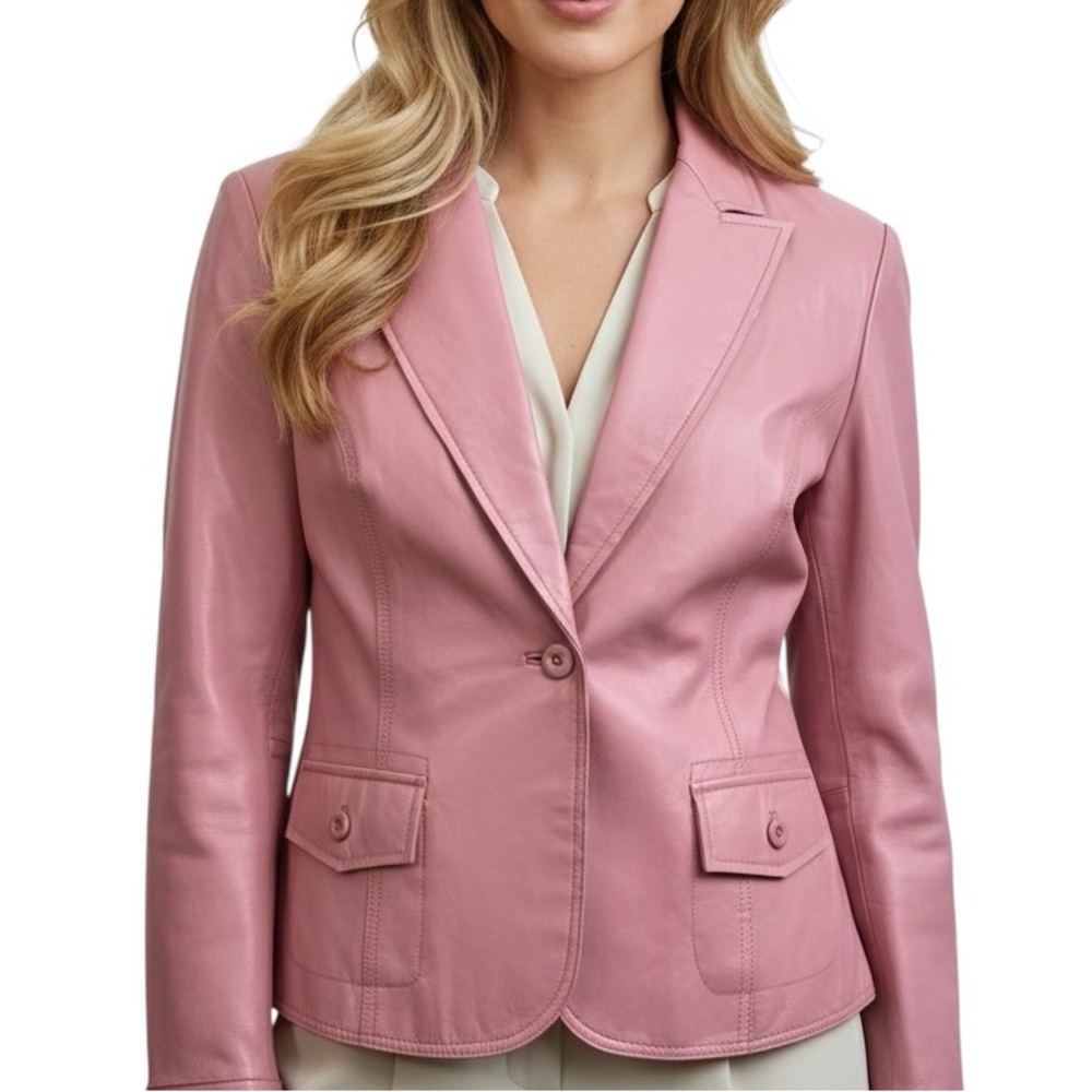John Paul Richard Light Pink Leather Blazer Jacket Size Medium